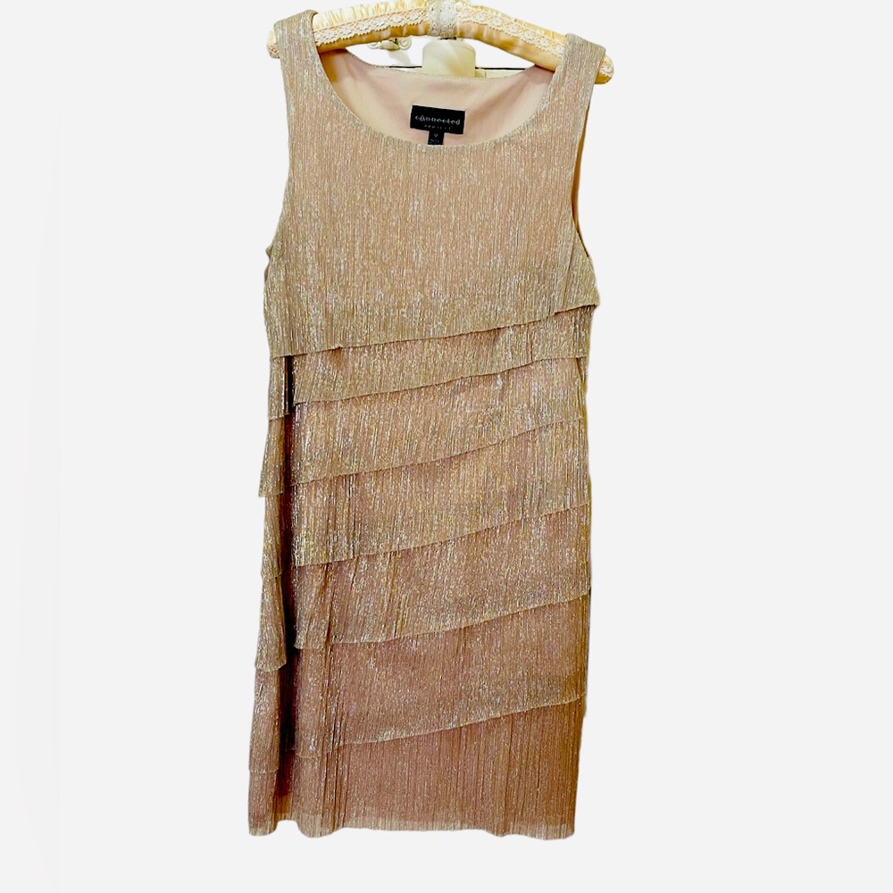 Vintage Gold “Flapper” Style Dress, Connected Apparel, Size 12